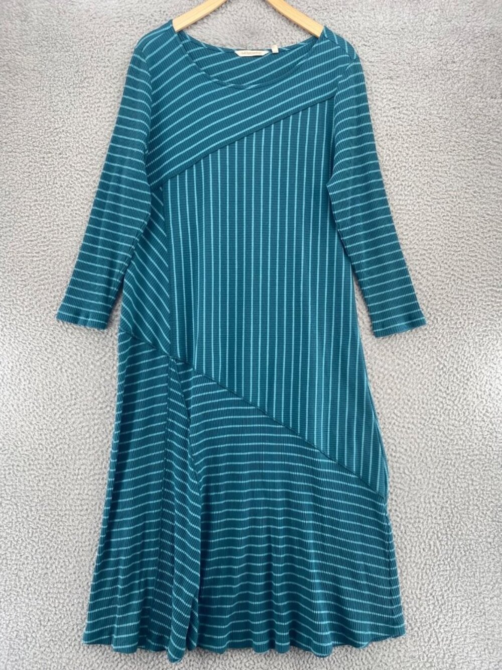 Soft Surroundings Dress Womens Large Thori Green Striped Midi Jersey Ribbed Knit